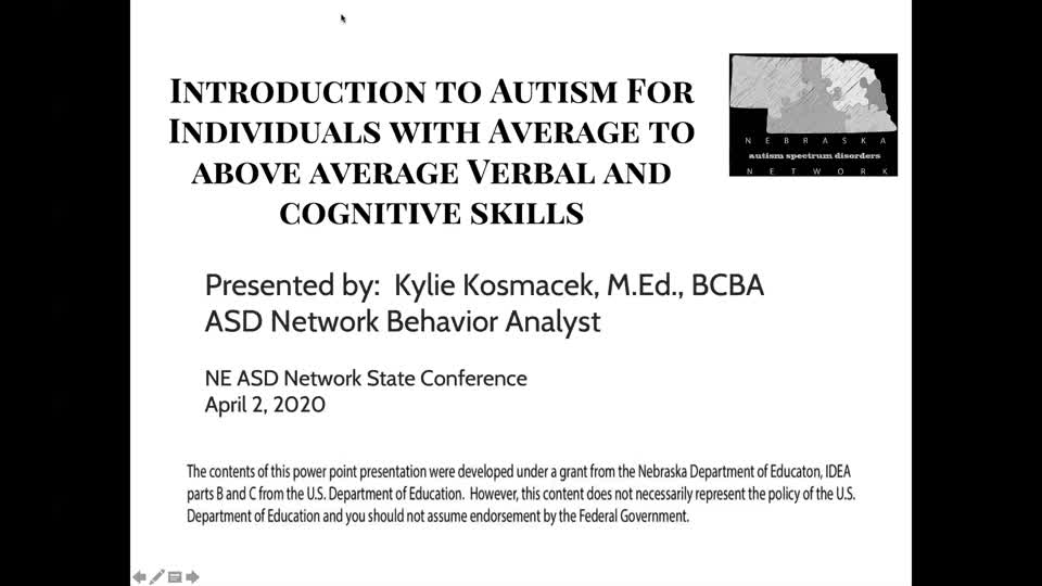 Introduction to Autism for Individuals with Average to Above Average Verbal and Cognitive skills