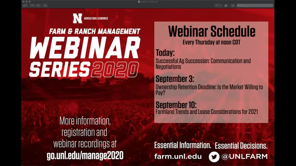 Webinar: Successful Ag Succession: Communications and Negotiation (Aug. 27, 2020)
