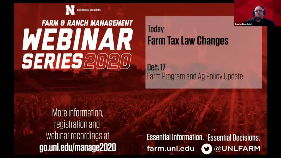 Farm Tax Law Changes for 2020 with Tina Barrett, Nebraska Farm Business, Inc. (Dec. 10, 2020 Webinar)