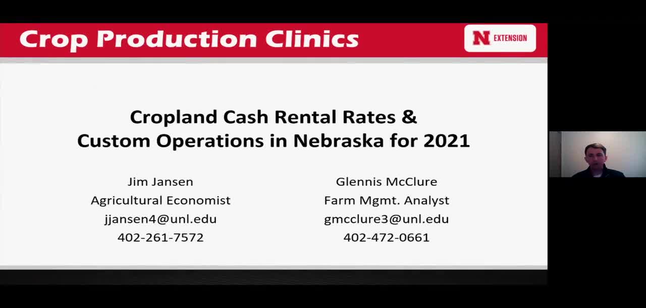 Cropland Cash Rental Rates and Custom Operations in Nebraska for 2021
