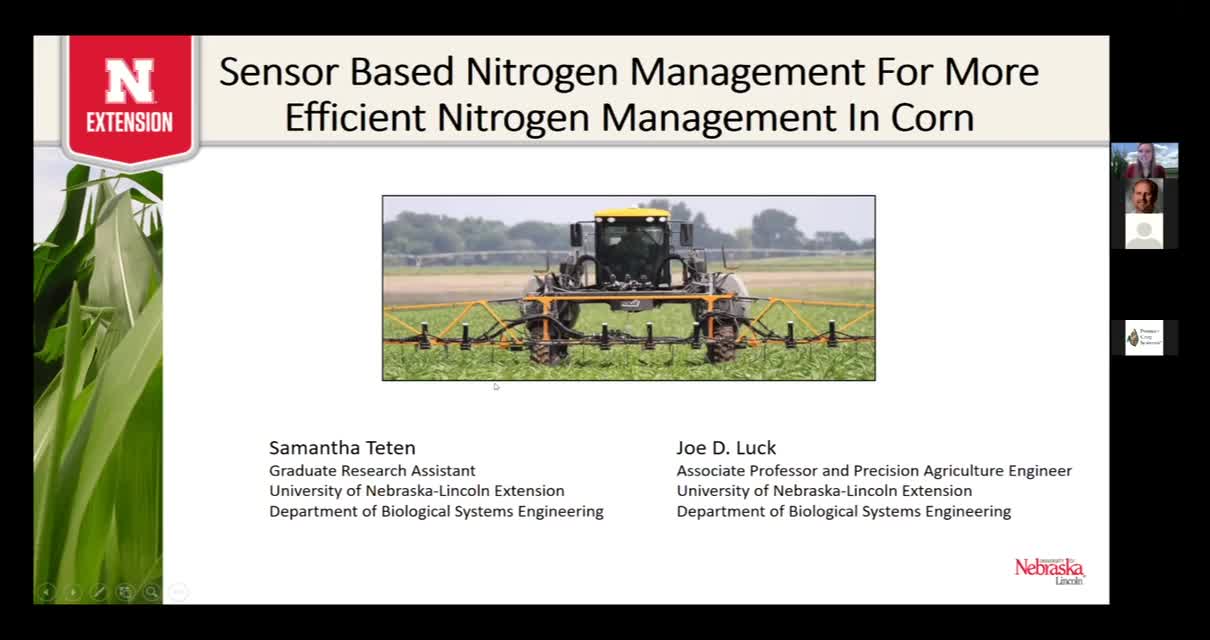 Sensor based nitrogen management for more efficient nitrogen management in corn 