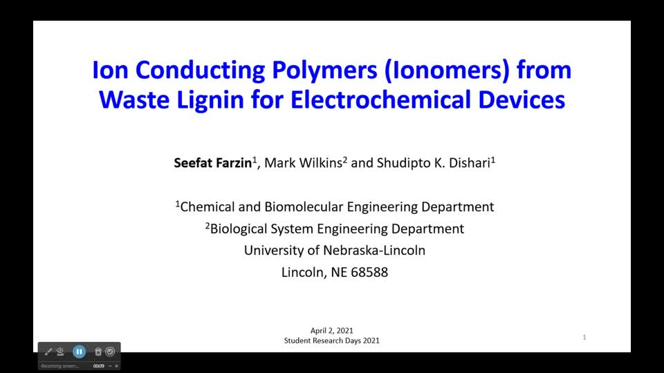 Ion Conducting Polymers (Ionomers) from Waste Lignin for Electrochemical Devices
