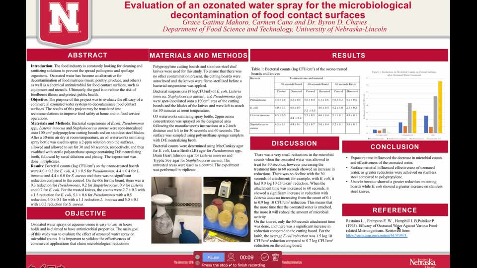 Evaluation of ozonated water spray for the microbiological decontamination of food contact surfaces 