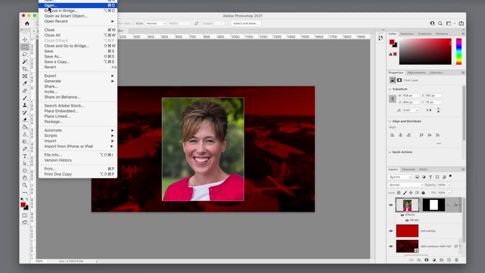 Portrait image on a background image in photoshop
