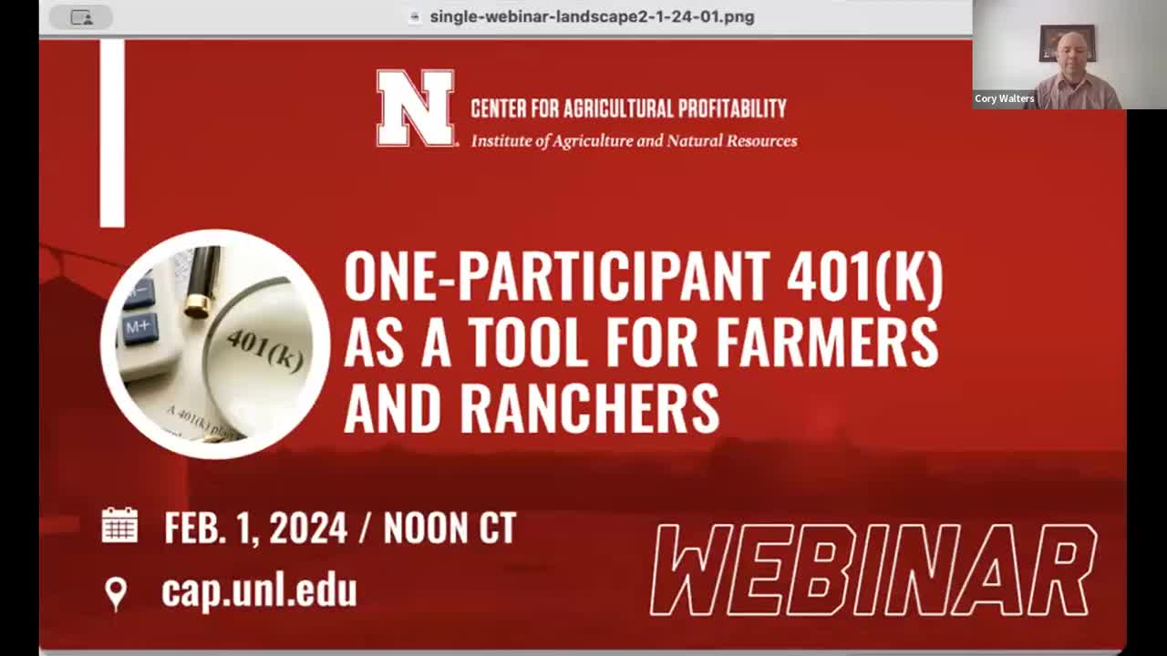 One-Participant 401(K) as a Tool for Farmers and Ranchers (Feb. 1, 2024 Webinar)