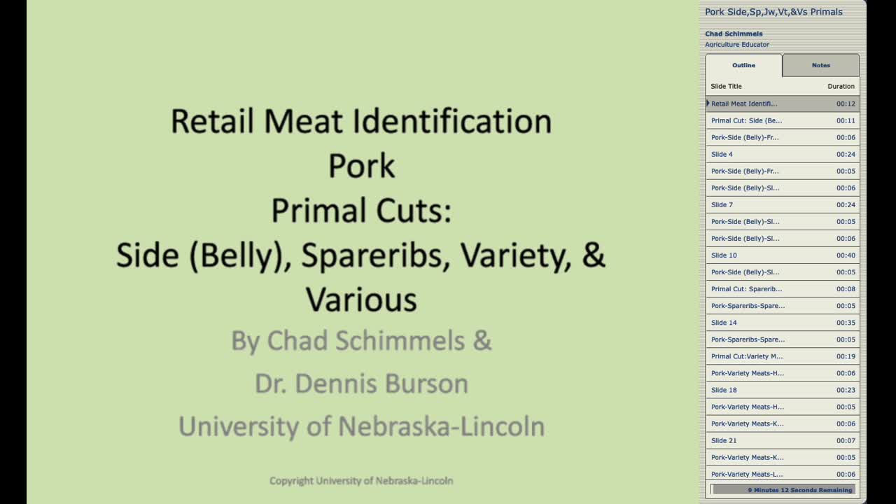 Retail Meat ID Pork Primal Cuts: Side, Spareribs, Jowl, Variety Meats, and Various Cuts