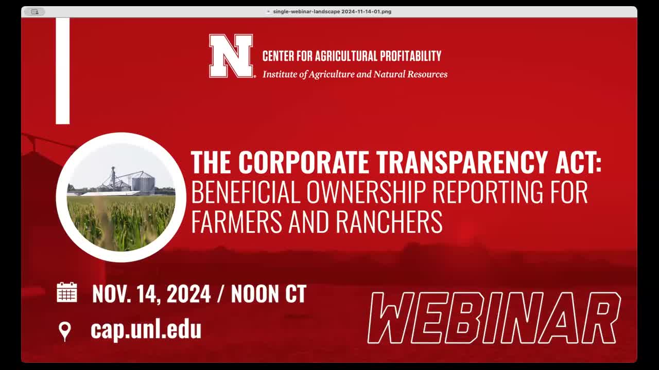 The Corporate Transparency Act: Beneficial Ownership Reporting for Farmers and Ranchers (Nov. 14, 2024 Webinar)