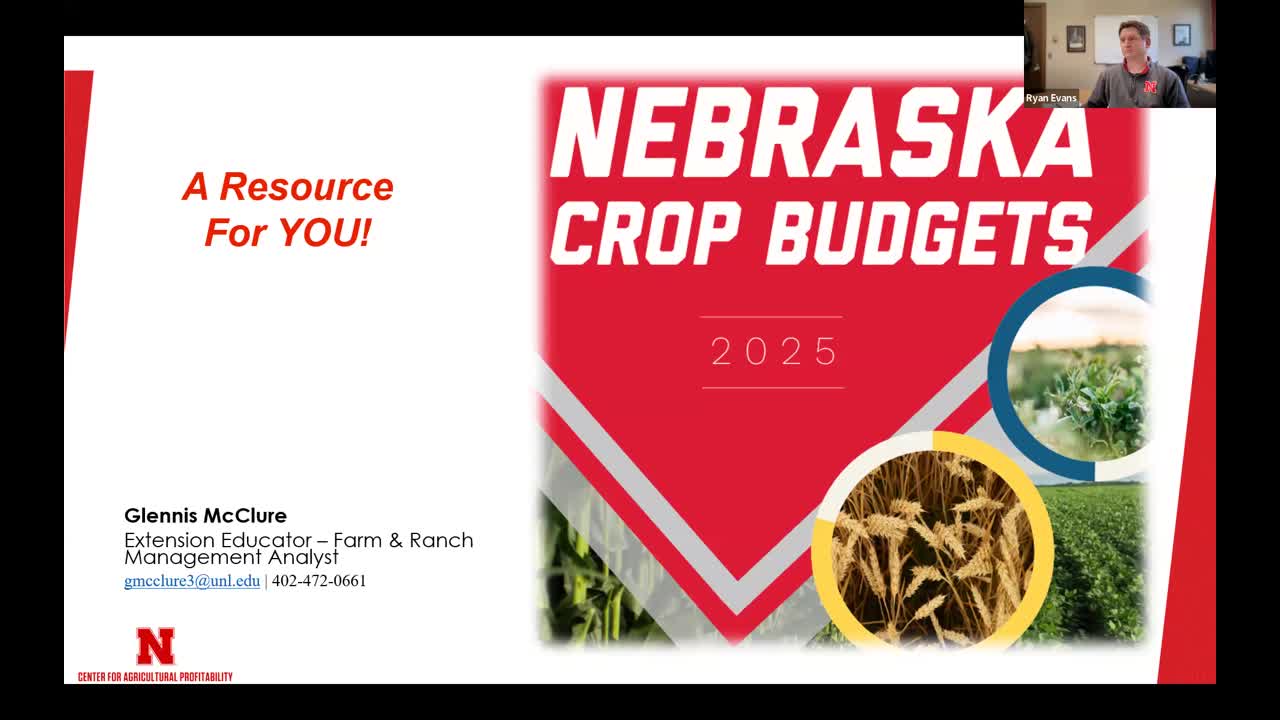 Nebraska Crop Production Cost Estimates for 2025 & Creating Your Own Budgets using ABC (Jan. 6, 2025 Webinar)