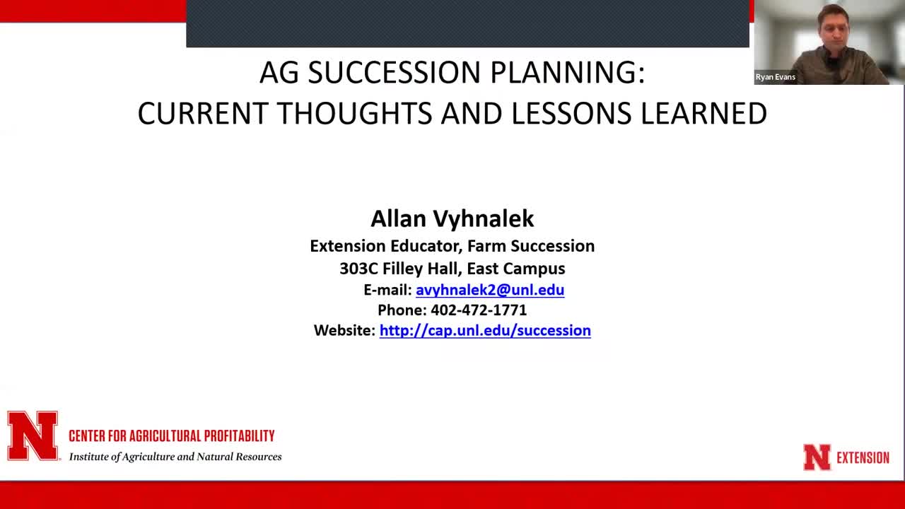 Ag Succession Planning: Current Thoughts and Lessons Learned (March 10, 2022 Webinar)