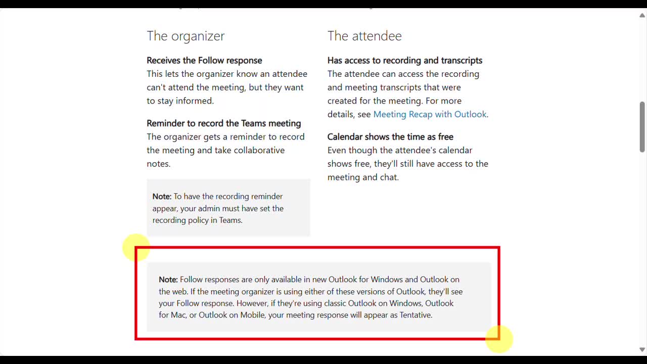 Outlook Calendar: "Follow" a meeting invitation (1:23)