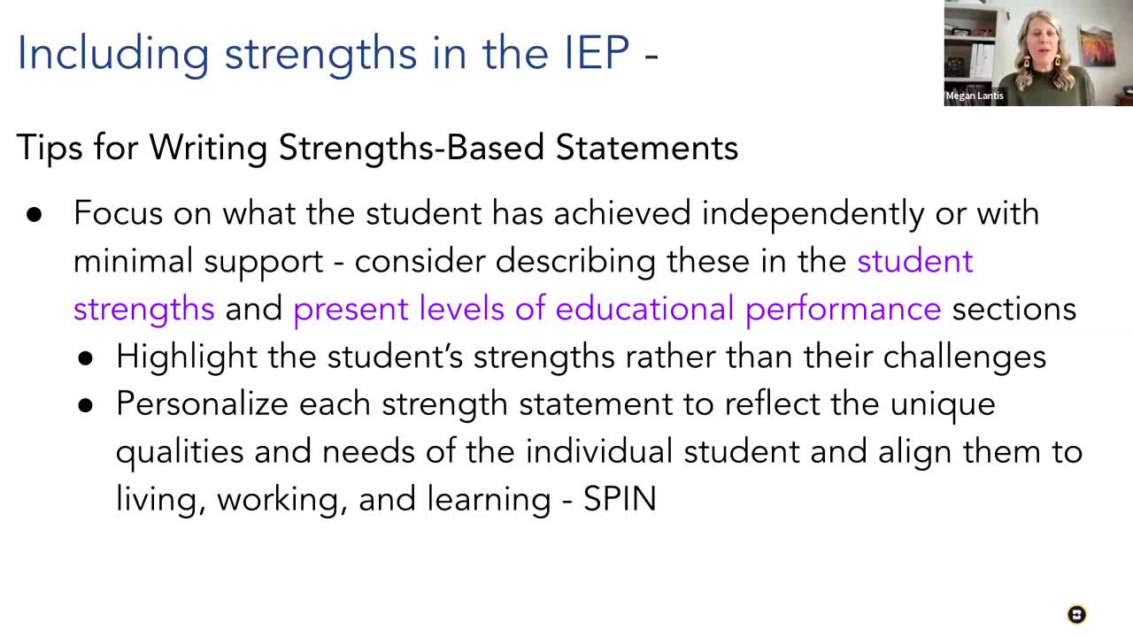 Module: Unlocking Potential:  Facilitating the Transition Process for Students with Autism - Micro Lesson: Strengths in the IEP (10 minutes)