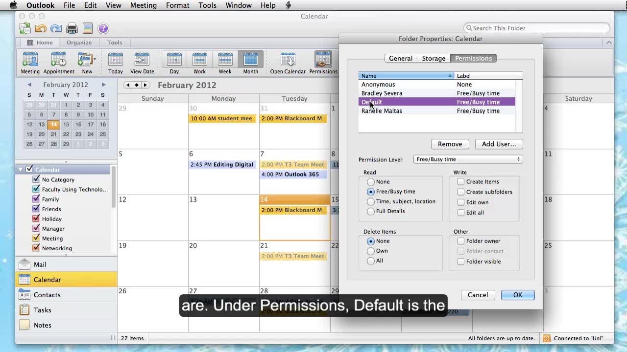 Setting calendar permissions