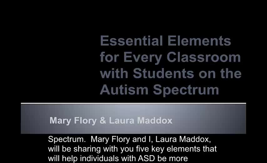 Essential Elements for Every Classroom for Students with ASD